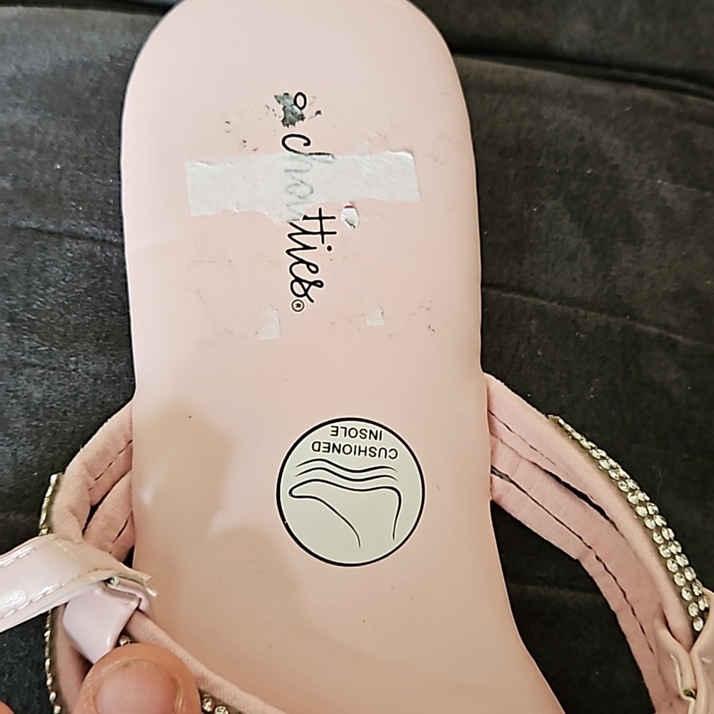 Chatties Light Pink Silver Rhinestone Adjustable Strap Open Toe Thong Sandal 10 - Picture 6 of 7